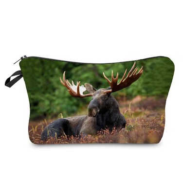 Elk Makeup Bag Cute Small Moose Makeup Organizer Bag Travel Toiletry Zipper Pouch Lovely Elk Gifts for Elk Lovers Deer Cosmetic Bag Wildlife Gifts for Women Girls