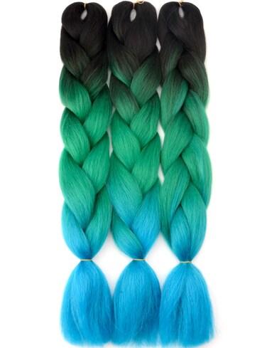 VCKOVCKO Ombre Braiding Hair Ombre Jumbo Braiding Hair Black Jumbo Braids Hair Extensions Synthetic Fiber Braiding Hair for Twist 24",3 Bundles/Lot,Black-Green-Blue