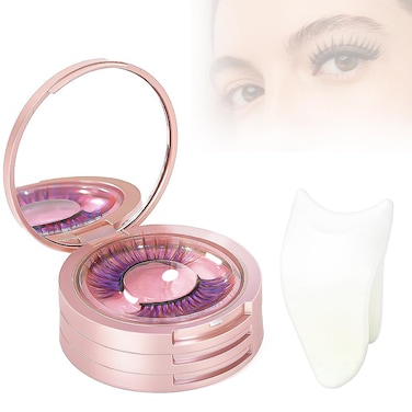 3 Layers Eyelash Storege Box with Mirror Circle Eyelash Holder Case with Lashes Trays &amp; New Lash Clip Applicator Eye Makeup Tool for Women Girls Travel Case Pink