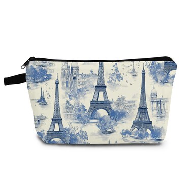 Eiffel Tower Makeup Bag - Cute Small Vintage Organizer Bag with Zipper - Paris Eiffel Tower Print Cosmetic Bag - Birthday Gifts for Women &amp; Friends