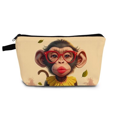 Funny Monkey Gifts Gorilla Makeup Bag Small Organizer Bag with Zipper Red Lip Monkey Print Cosmetic Bag Birthday Gifts for Monkey Lovers Women Friends
