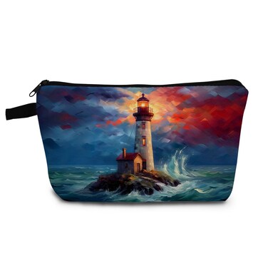 Lighthouse Gift Storm Beacon Makeup Bag Cute Small Organizer Bag with Zipper Lighthouse in Storm Print Cosmetic Bag Birthday Gifts for Women Friends