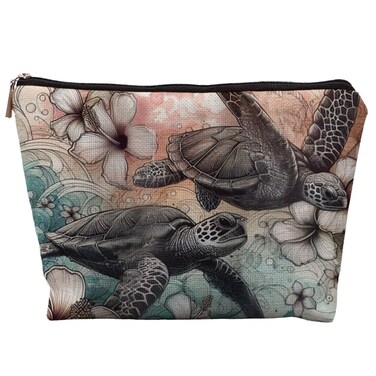 Sea Turtle Makeup Bag, Sea Turtle Gifts for Women Turtle Lovers, Beach Makeup Bag, Aesthetic Makeup Bag, Beachy Gifts, Floral Sea Turtle Cosmetic Bag Makeup Pouch