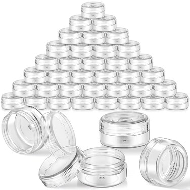 Patelai Small Clear Plastic Cosmetic Containers with Lids Cosmetic Sample Containers Travel Tiny Jars Round Pot Jars for Storage of Creams Makeup Ointments Skincare Lip Scrub(20g,100 Pcs)