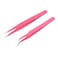 2pcs Straight and Curved Pointed Tweezers for Eyelash Extension - Nail Sticker Rhinestones Gems Picker - Stainless Steel Precision Tweezers(Pink)