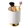 IEEK Makeup Brush holder Organizer,Glass Cosmetic Makeup Brush Cup Ceramics Brushes Storage Holder,White and Gold Modern Make Up Brush Cup Pen Pencil Holder Striped Vase