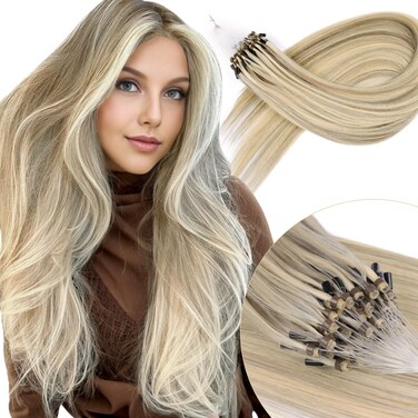 Microlink Hair Extensions - Human Hair,14inch Micro link Hair Extensions Human Hair Micro Beads Virgin Hair Blonde Highlight Golden Blonde 30G/Pack