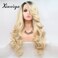 Xiweiya Ombre Light Blonde with Dark Roots Wavy Lace Front Wig Natural Hairline Blonde Synthetic Lace Front Wigs Heat Resistant Wig with Bangs High Density for Women Daily Wear Wigs