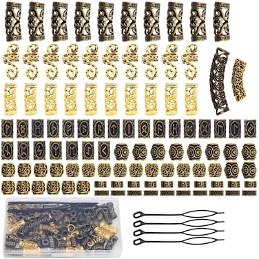 110 PCS Viking Beard Beads, AngleKai Gold Hair Accessories for Viking Hair Beads Beard Braiding Kits for Men and Women(Gold)