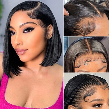 Bob Wig Human Hair 13x4 Frontal Lace Wigs for black Women HD Bob Lace Front Wigs Human Hair Glueless Wigs pre plucked pre cut 180% Density Short Bob Wigs 10 Inch