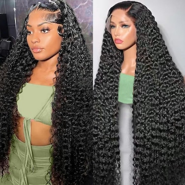 30 Inch Lace Front Wig Human Hair Pre Plucked 180 Density 13x4 HD Transparent Deep Wave Lace Frontal Wigs for Black Women Deep Curly Human Hair Lace Front Wigs (30 Inch)
