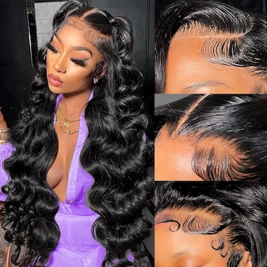 30 Inch Body Wave Lace Front Wigs Human Hair 13x6 HD Lace Front Wigs Human Hair Pre Plucked with Baby Hair 180 Density Body Wave Full Frontal Lace Wigs Human Hair 13x6 for Black Women Natural Color