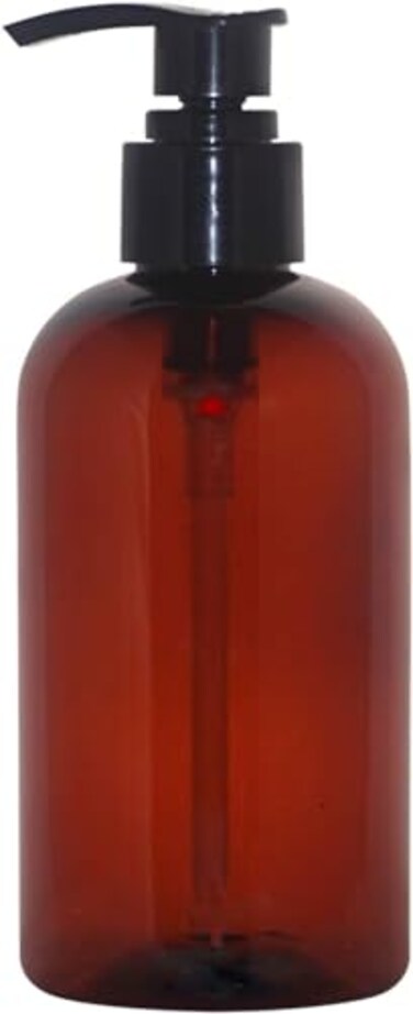 16 oz Amber Boston Plastic Bottles with Pump Cap BPA Free - Shampoo, Lotion, Liquid Soap, Air Fresheners, Hand Cleaner, Massage Oils (2 pack)