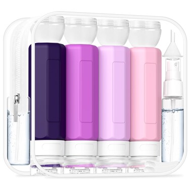 Redfly 17PCS Travel Bottles for Toiletries, TSA Approved Travel Size Containers, Leak Proof Travel Containers for Toiletries, Silicone Travel Kit for Shampoo, Conditioner, Lotion &amp; Creams Purple