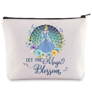 WZMPA Princess Cinderella Cosmetic Bag Movie Fans Gift Let The Magic Bloom Makeup Zipper Pouch Bag Fairy Tales Merchandise (Cinderella -Bloom)