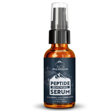 Wild Mountain Peptide Face Serum for Men - Mens Face Care with Hydrating Hyaluronic Acid &amp; Collagen Boosting Amino Acids - Antiaging for Men &amp; Skin Brightening Serum for Men - 1 oz