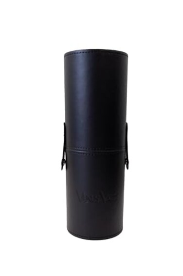 Premium Makeup Brush Case Holder Portable Black Leather Cosmetic Storage Makeup Brush Organizer/Case/Display/Organiser, Matte Black, 23 cm x 8 cm, Portable Cylendrical Cosmetic Brush Case with Snap