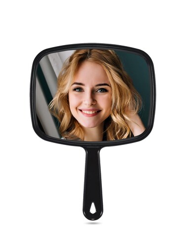 Hand Mirror, Barber Hairdressing Handheld Mirror with Handle for Salon, Square, Black, Large