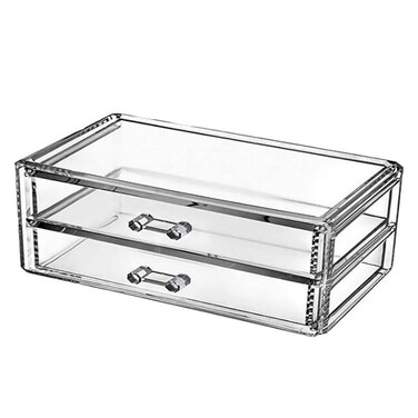 Makeup Organizer 2 Drawer Transparent Acrylic Makeup Storage Box Desk Jewelry &amp; Clear Cosmetic Organizer Vanity Storage Display Box Dustproof Drawer Storage for Make Up, Jewelry, Pen