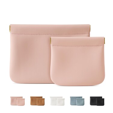 2 Pack Small Makeup Bag for Women, New Organosilicon Super Fiber Leather Mini Cosmetic Bag for Travel, Coin Purse Organizer Storage Pouch (Pink)