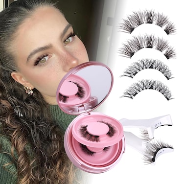 JIMIRE Magnetic Eyelashes Natural Look 2 Pairs Cat Eye Magnetic Lashes with Applicator Reusable Magnetic Eyelashes No Glue Needed Magnetic Lashes without Eyeliner Demi-Wispies Eyelashes Easy to Apply