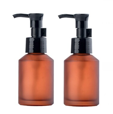 2 PCS 60ml 2oz Premium Glass Lotion Dispenser Travel Pump Bottles for Toiletries Travel Size Leak Proof Soap Dispenser Cosmetic Bottles Containers Jar for Shampoo Cream Toners(Wine Red)