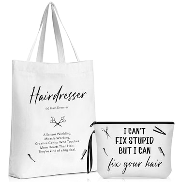 Coume 2 Pcs Hairdresser Gifts for Women Hair Stylist Tote Bag Makeup Bag Hairstylist Cosmetic Pouch Hairdresser Inspirational Canvas Pouch Funny Gift