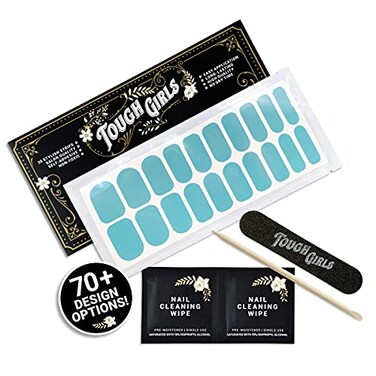 TOUGH GIRLS   20 Exquisite Gel Nail Polish Strips w/Application Accessories - No UV/LED Lamp Required (Aqua Blue)