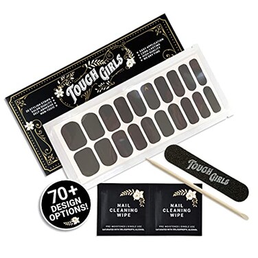 TOUGH GIRLS   20 Exquisite Gel Nail Polish Strips w/Application Accessories - No UV/LED Lamp Required (Dark Gray)