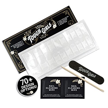 TOUGH GIRLS   20 Exquisite Gel Nail Polish Strips w/Application Accessories - No UV/LED Lamp Required (French Tip - Short Nails)