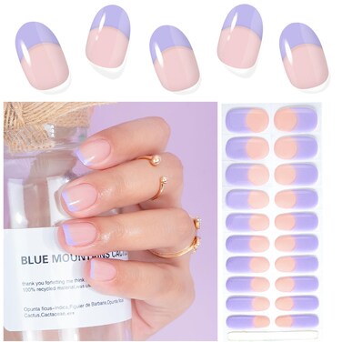 20pcs Semi Cured Gel Nail Strips French Tips for Women,Gel Nail Wraps UV Gel Nail Stickers Required UV Light for Home Nail DIY Salon Quality Gel Polish Strips