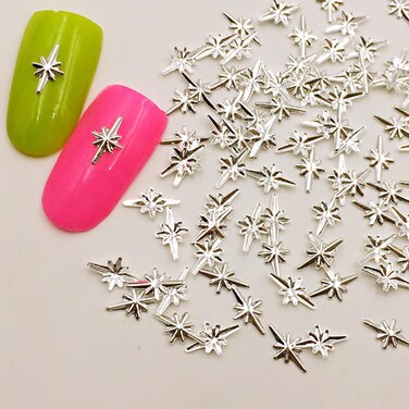 200Pcs Sliver Star Nail Charms 3D Alloy Nail Art Supplies for Acrylic Nails Sliver Cross Star Nail Gems and Charms Kawaii Nail Charms Nail Jewelry for Women DIY Nail Art Decoration Accessories