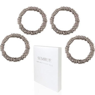 22 Momme 100% Pure Mulberry Silk Scrunchies (4 PCS) - Small Hair Elastics and Ties for Women, Sleep Hair Care, No Damage, Apricot