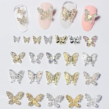 22 Pcs 3D Butterfly Nail Charms Crystals Diamonds Rhinestones, Crystals Diamonds Large Rhinestones Bow for Nail Art Beauty Design Decoration Craft Jewelry DIY