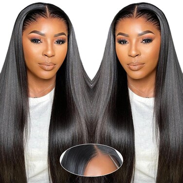 250% Density 6x4 Wear and Go Glueless Wigs Human Hair Pre Plucked Pre Cut Skinlike HD Straight Glueless Lace Closure 100% Human Hair Wigs for Black Women Bleached Knots Middle Part 24 Inch