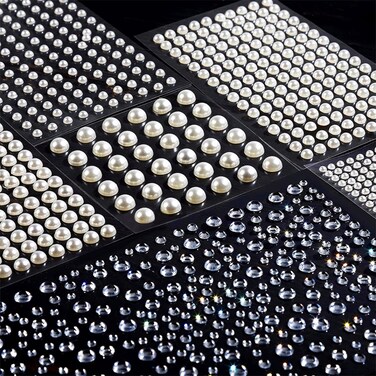 Teenitor 2582Pcs Hair Pearls Hair Gems Face Gems, Hair Pearls Stick On, Hair Face Jewels Face Hair Gems 3/4/5/6/8mm Hair Pearls Gems Stick on for Face, Hair, Crafts