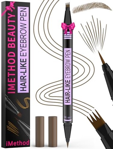 iMethod Eyebrow Pen - Eyebrow Pencil Magic 2-in-1 Eye Brow Pencils for Women with 4-Fork-Tip and Precise Brush-Tip Create Natural Hair-Like Brows, Last All Day, Microblading Eyebrow Pen, Brown