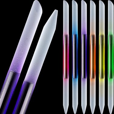 Maitys 6 Pieces Glass Cuticle Pusher Glass Cuticle Stick Set Double Sided Crystal Nail Files Precision Manicure Pedicure Pusher Tools(Pink, Blue, Purple, Orange, Yellow, Green)