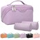 Travel Makeup Bags Cosmetic Organizer: Checkered Make up Bags Set of 3 - PU Leather Toiletry Bag for Women - Portable Makeup Organizer with Compartments &amp; Handle &amp; Divider (Purple)