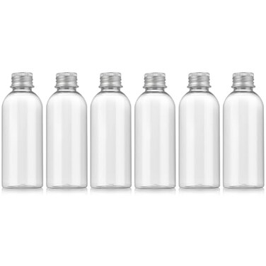 3.4 oz Travel Bottles TSA Approved, 6 pcs Refillable Travel Bottles Leak Proof with Silvery Screw Cap, Essential Oil Bottles Empty