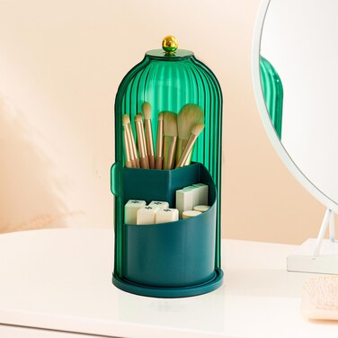Countertop Make Up Brush Holder for Vanity, Bathroom Organizer, Cosmetic Tools Organizer, 360 Rotating Dustproof, Green