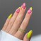 3D Line Press on Nails Fruit Design Green Gradient Acrylic Fake Nails Yellow Ombre Stick on Nails Medium Oval Glossy Oranges False Nails French Gel Glue on Nails for Coquette Women Girls 24 Pcs
