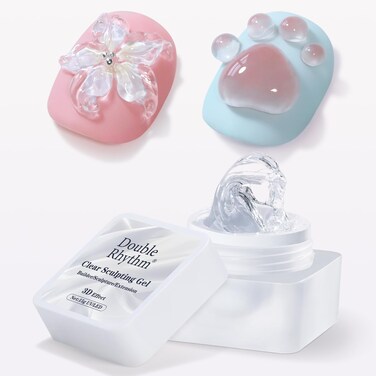 Double Rhythm 3D Nail Gel Clear Solid Sculpting Gel for Nail Art Non-Sticky Hard Gel for Building Carving Molding Nail Extension Soak Off UV/LED Nail Art Salon Home DIY 0.5 Oz (Clear)