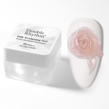 Double Rhythm 3D Nail Gel Pearl Solid Sculpting Gel for Nail Art Non-Sticky Hard Gel for Building Carving Molding Nail Extension Soak Off UV/LED Nail Art Salon Home DIY 0.5 Oz (Nude-Silk 02)
