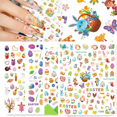 Easter Nail Stickers Rabbit Nail Decals Cute Cartoon Bunny Egg Nail Stickers for Women Girls Kids Nail Art Decorations Manicure Nail Tip Decor 10sheets 3D Self-Adhesive Decals