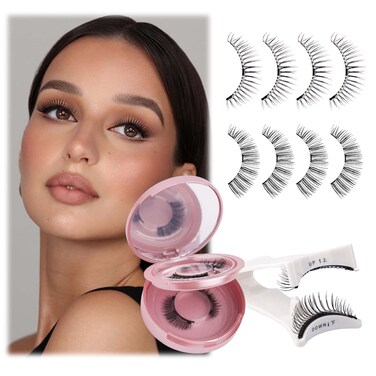 FADLASH Magnetic Eyelashes with Applicator 4 Pairs Magnetic Lashes Natural Look No Glue Needed Reusable Magnetic Eye Lashes Kit Easy to Wear False Eyelashes (Magnetic Eyelashes 604+079+806+B7)