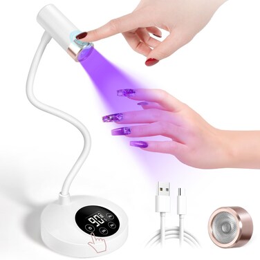 AORAEM UV LED Nail Lamp, Rechargeable Gooseneck Lamp for Gel x Nails 12W Quick Dry LED Nail Light Nail Dryer with 4 Timers &amp; Auto Sensor, Professional Flash Cure Light for Gel Nails Home DIY White