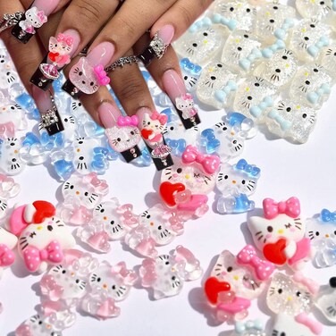 40 Pcs Cute Nail Charms for Acrylic Nails Resin Design Cartoon Nail Rhinestone Anime Kawaii Nail Charms Cute Nail Jewelry Accessories DIY Craft Phone Case Decoration 0.55 * 0.43 inch