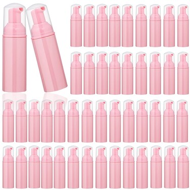 50 pcs 2oz/60ml Foam Pump Bottle Lash Shampoo Bottles Travel Foam Pump Bottle Empty Pink Plastic Refillable Mini Soap Dispenser for Hand Sanitizer Liquid (Pink)