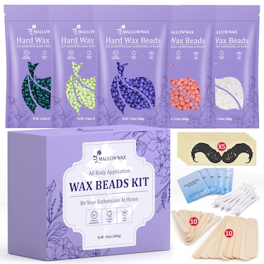 Wax Beads for Hair Removal -5 Pack Hard Wax for Sensitive Skin, Ideal for Bikini, Brazilian, Face, Eyebrow, Legs, Armpit, Full Body - Professional Waxing Wax Refill at Home for Women Men